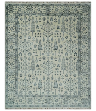 Tree of Life Hand Knotted Ivory and Charcoal Traditional Oushak 8x10 Wool Rug - The Rug Decor