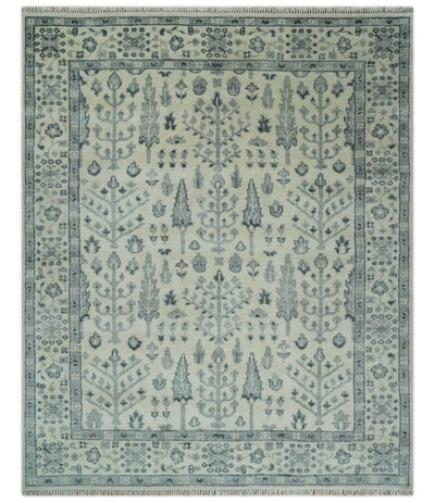 Tree of Life Hand Knotted Ivory and Charcoal Traditional Oushak Custom Made Wool Rug - The Rug Decor