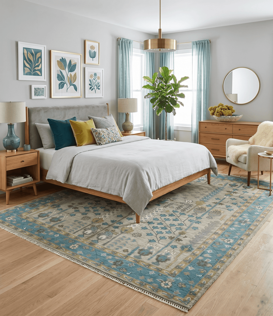 Tree of life Hand Knotted Traditional Beige and Blue Vintage Style Custom Made Wool Area Rug - The Rug Decor