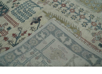 Tree of life Ivory, Teal, Olive and Brown Hand Knotted Traditional Oushak wool Area Rug - The Rug Decor