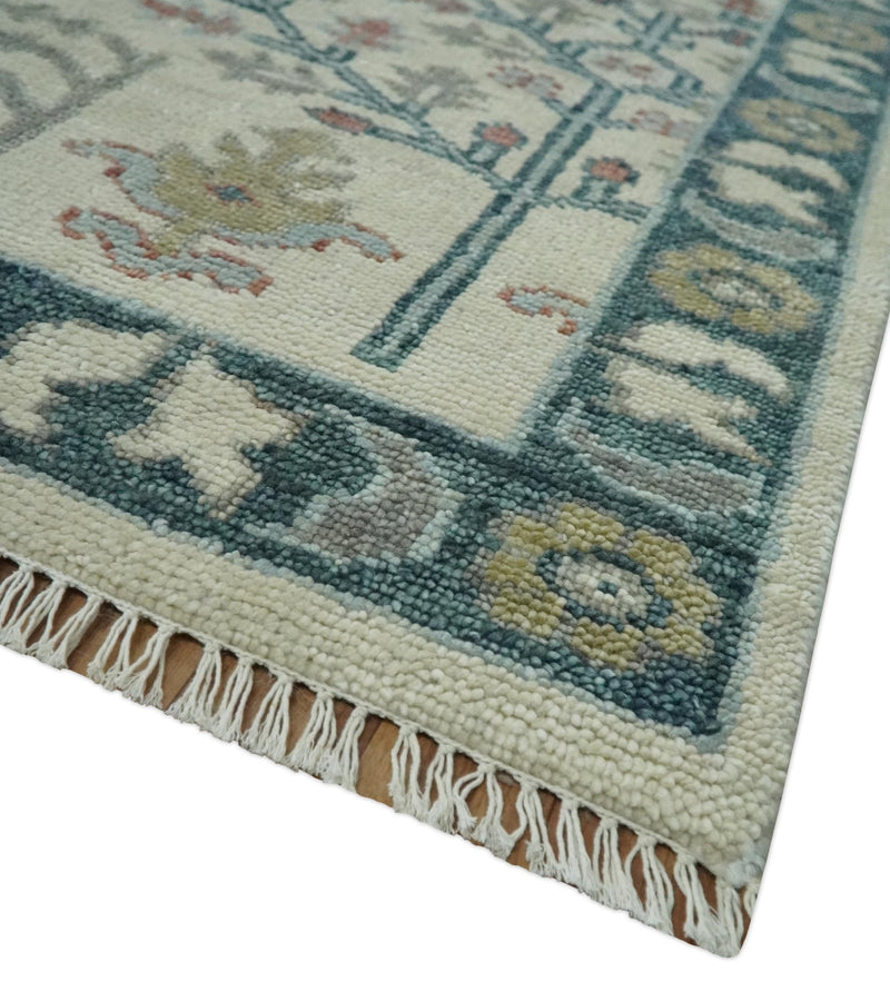 Tree of life Ivory, Teal, Olive and Brown Hand Knotted Traditional Oushak wool Area Rug - The Rug Decor
