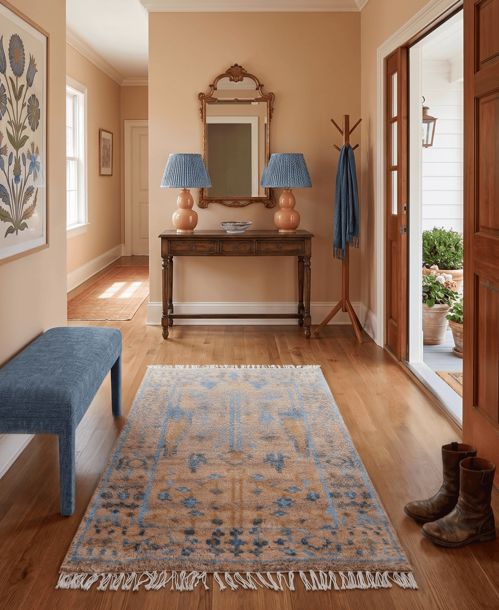 Tree of life Peach And Blue Hand Knotted 2x3 Wool Rug - The Rug Decor