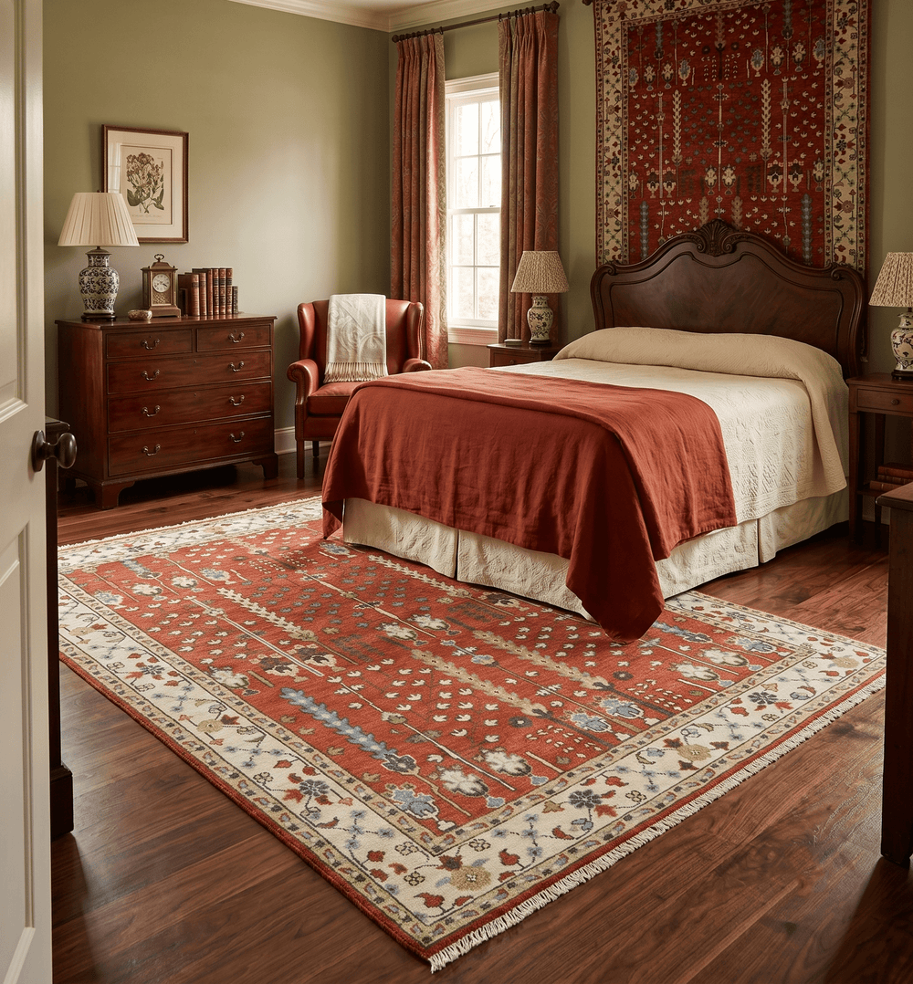 Tree of Life Rust and Ivory Traditional Hand Knotted Turkish Design Wool Area Rug - The Rug Decor