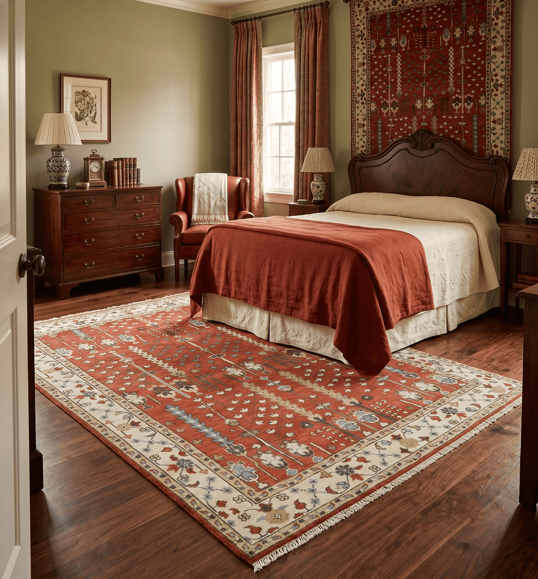 Tree of Life Rust and Ivory Traditional Hand Knotted Turkish Design Wool Area Rug - The Rug Decor