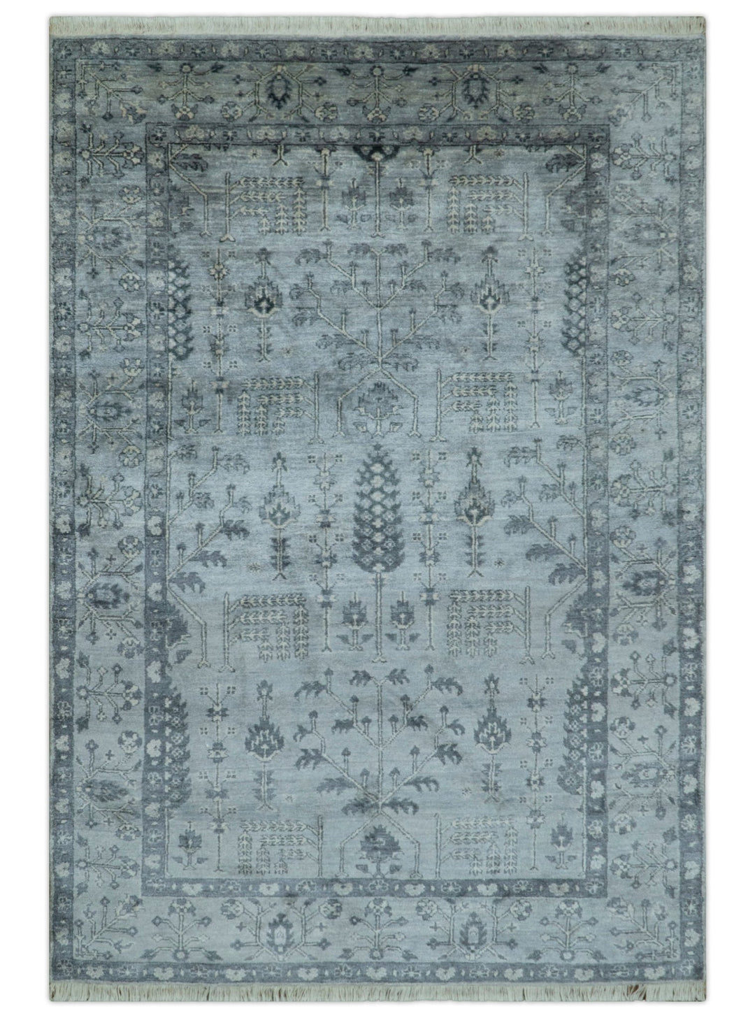 Tree of Life Silver And Gray 6x9 Hand Knotted Bamboo Silk Area Rug - The Rug Decor
