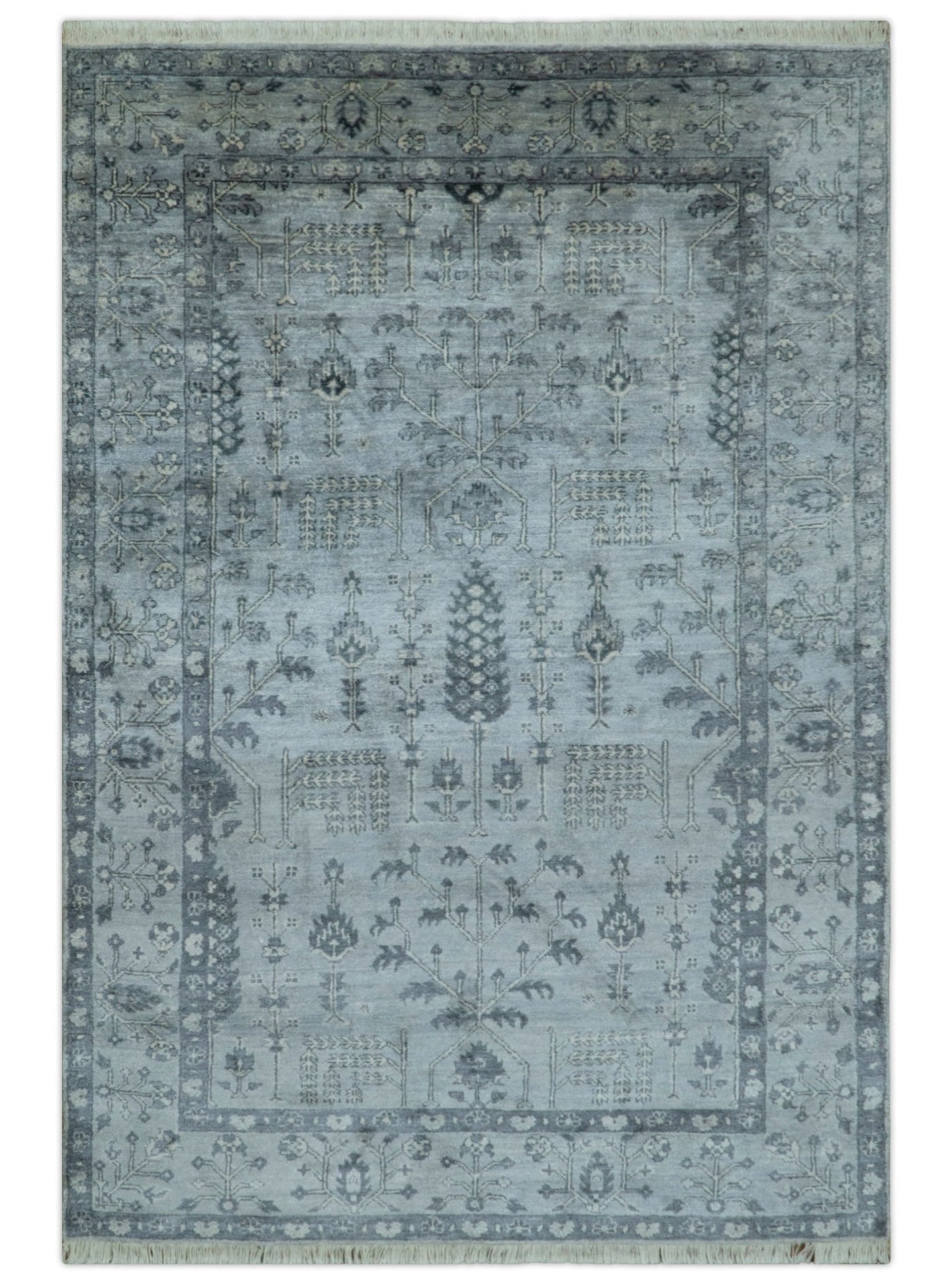 Tree of Life Silver And Gray 6x9 Hand Knotted Bamboo Silk Area Rug - The Rug Decor