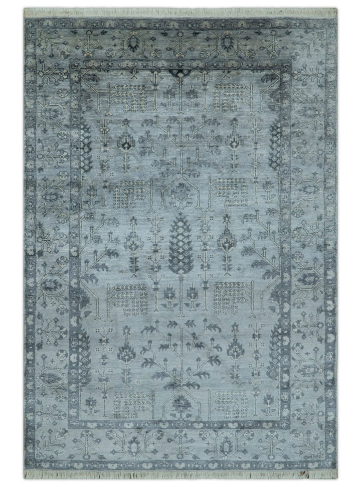Tree of Life Silver And Gray 6x9 Hand Knotted Bamboo Silk Area Rug - The Rug Decor