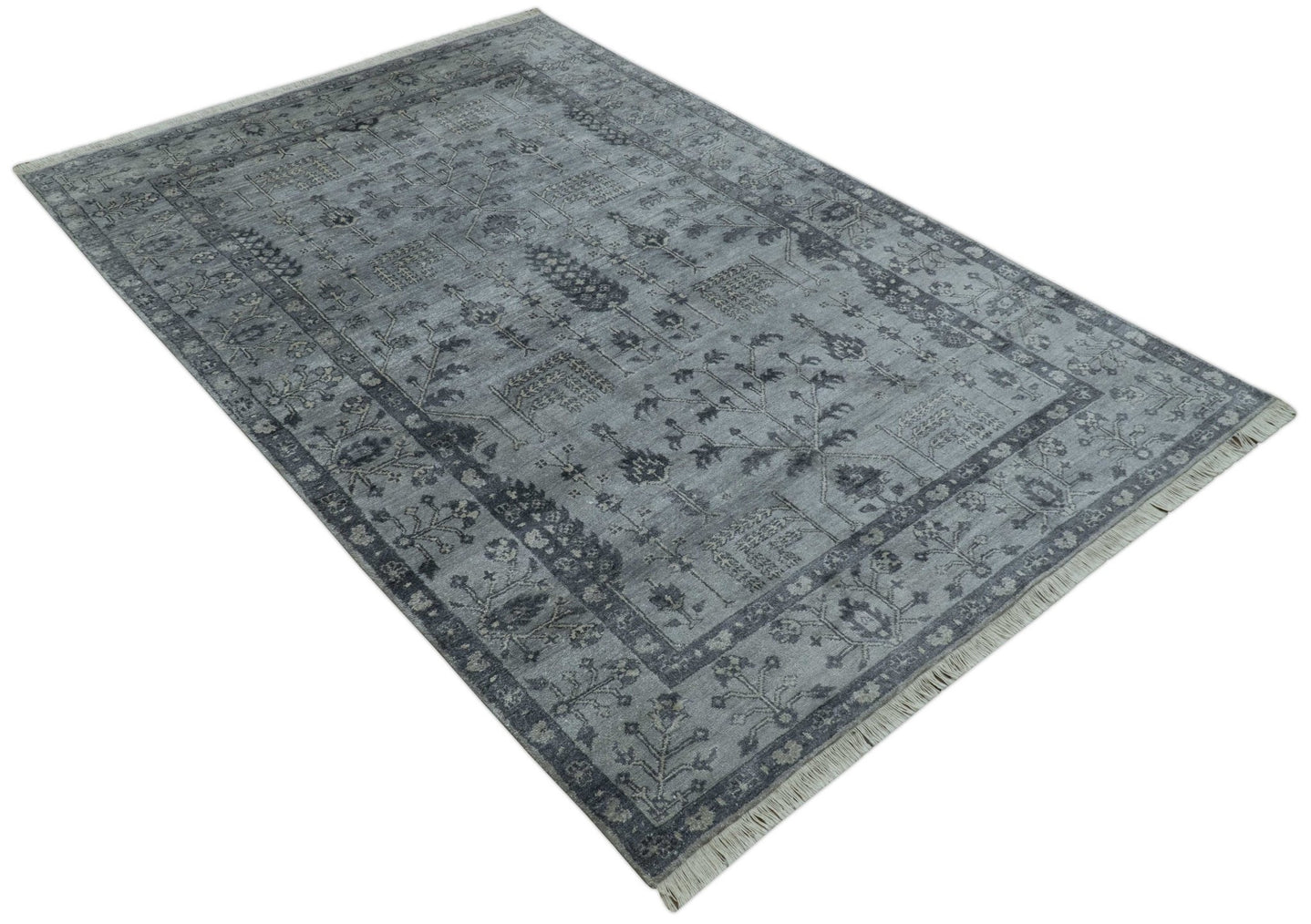 Tree of Life Silver And Gray 6x9 Hand Knotted Bamboo Silk Area Rug - The Rug Decor