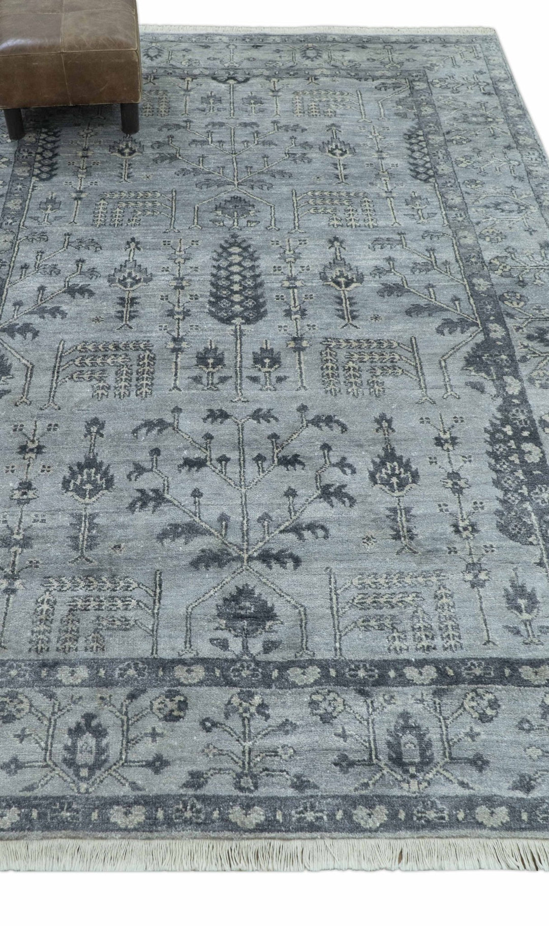 Tree of Life Silver And Gray 6x9 Hand Knotted Bamboo Silk Area Rug - The Rug Decor