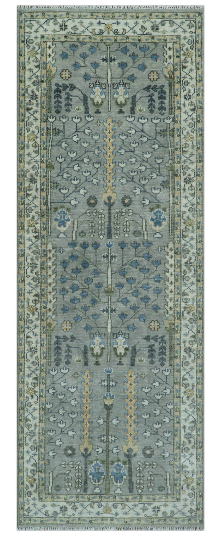 Tree of life Silver and Ivory Hand Knotted Traditional Oushak Multi Size Wool Area Rug - The Rug Decor