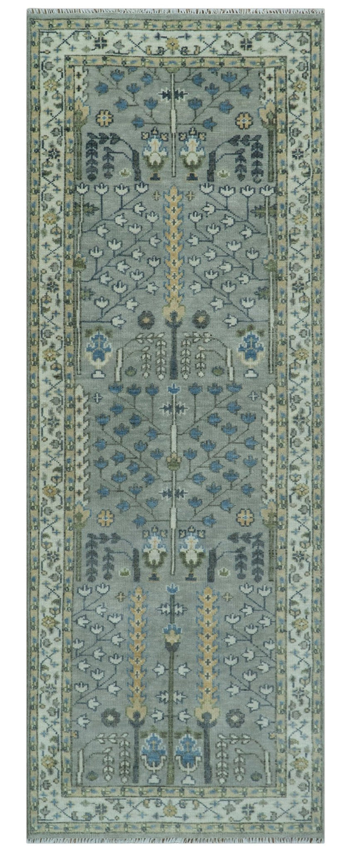 Tree of life Silver and Ivory Hand Knotted Traditional Oushak Multi Size Wool Area Rug - The Rug Decor