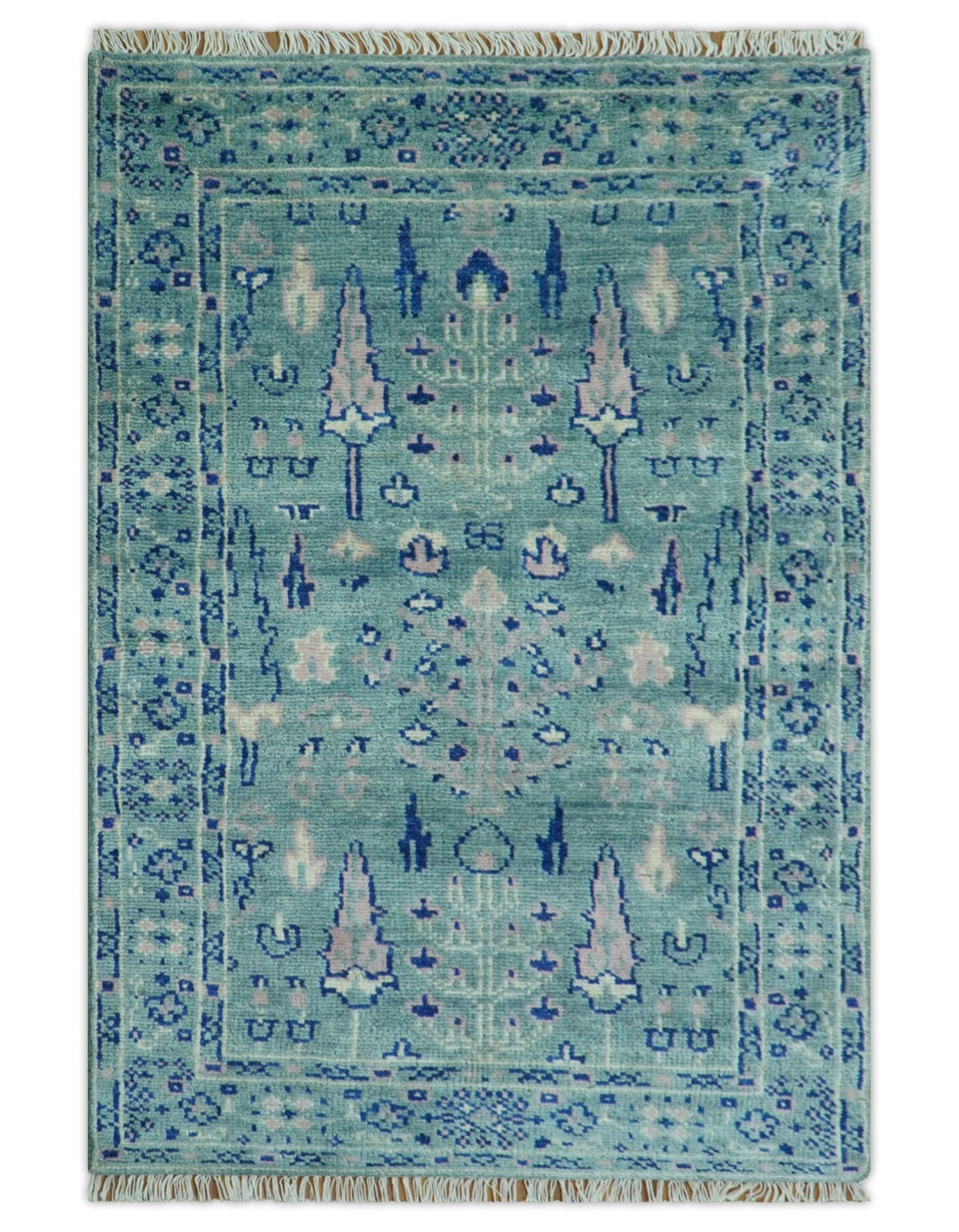 Tree of life Teal And Blue Hand knotted 4x6 Wool Area Rug - The Rug Decor