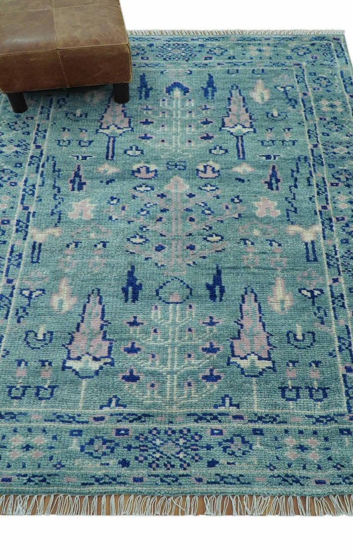 Tree of life Teal And Blue Hand knotted 4x6 Wool Area Rug - The Rug Decor