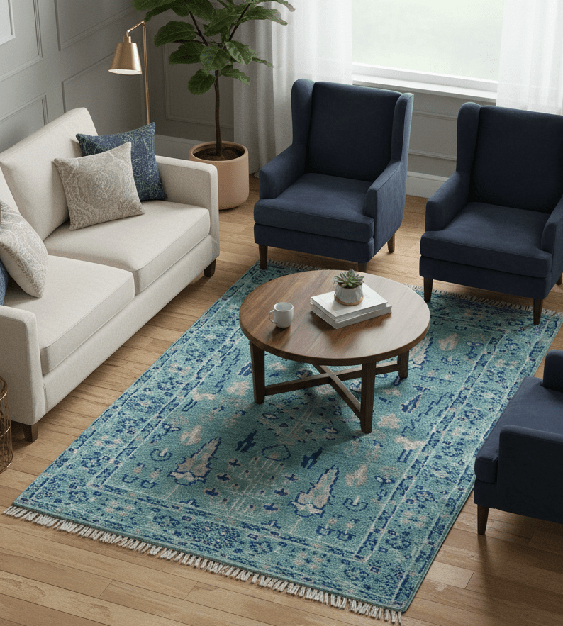 Tree of life Teal And Blue Hand knotted 4x6 Wool Area Rug - The Rug Decor