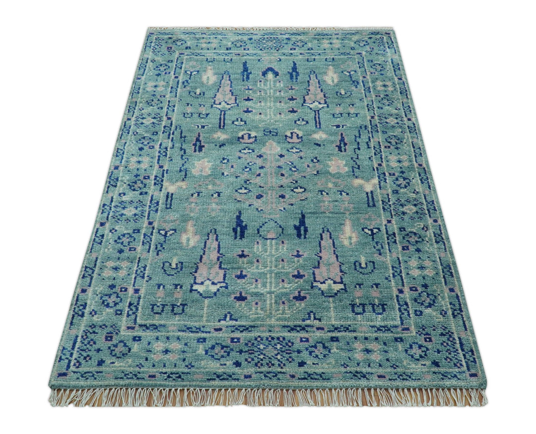 Tree of life Teal And Blue Hand knotted 4x6 Wool Area Rug - The Rug Decor
