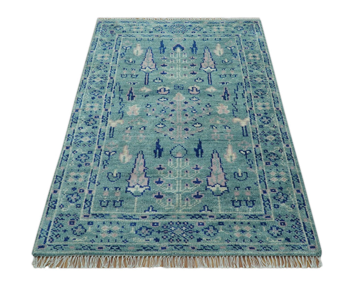 Tree of life Teal And Blue Hand knotted 4x6 Wool Area Rug - The Rug Decor