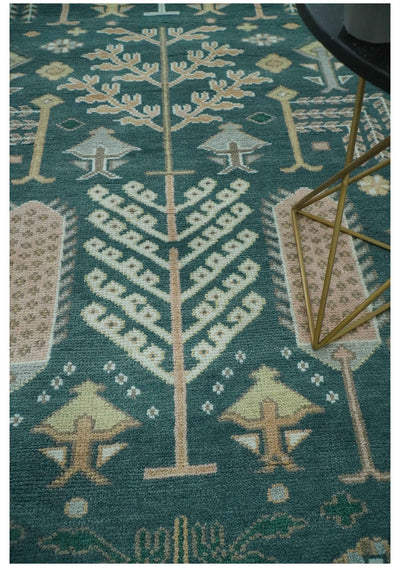 Tree of life Teal, Peach and Olive Hand Knotted Traditional Oushak Custom Made wool area Rug - The Rug Decor