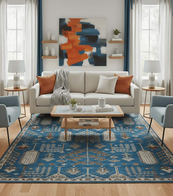 Tree of life Traditional Floral Blue, Ivory and Brown Hand Knotted Custom Made Wool Area Rug - The Rug Decor