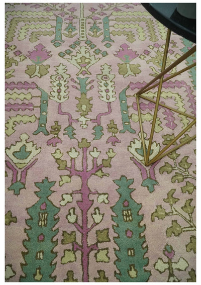 Tree of life Traditional Floral Light Purple, Green, Olive and Beige Hand Tufted 8x10 wool Rug - The Rug Decor