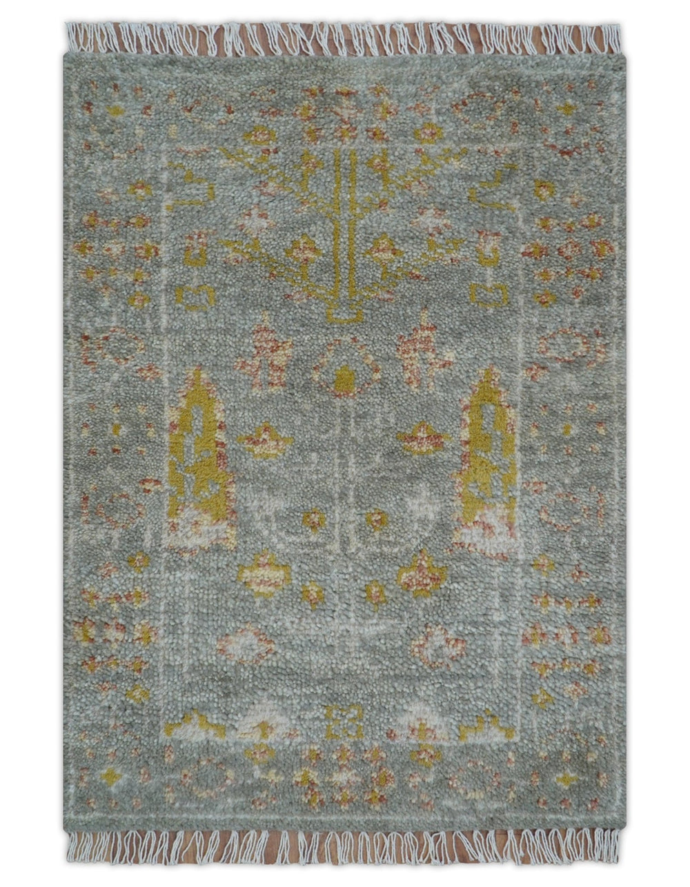 Tree of life Traditional Gray Hand Knotted 2X3 Wool Rug - The Rug Decor