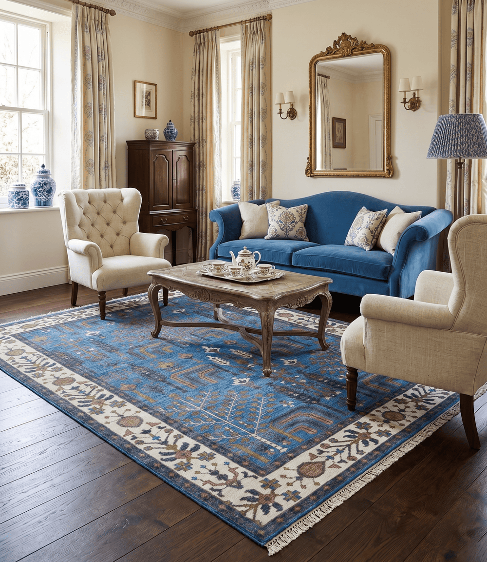 Tree of life Traditional Hand Knotted Blue and Ivory Multi Size Wool area Rug - The Rug Decor