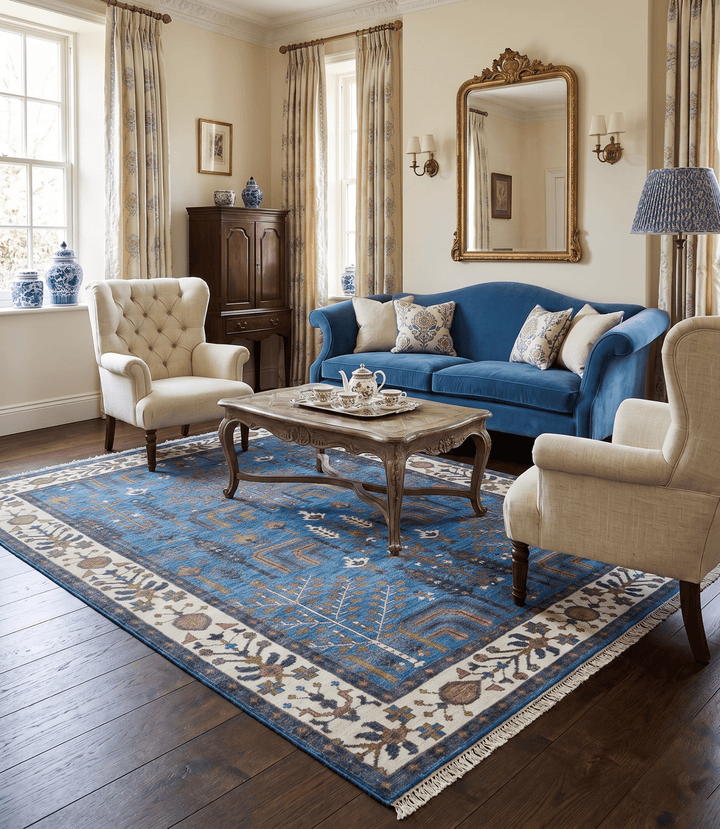 Tree of life Traditional Hand Knotted Blue and Ivory Multi Size Wool area Rug - The Rug Decor