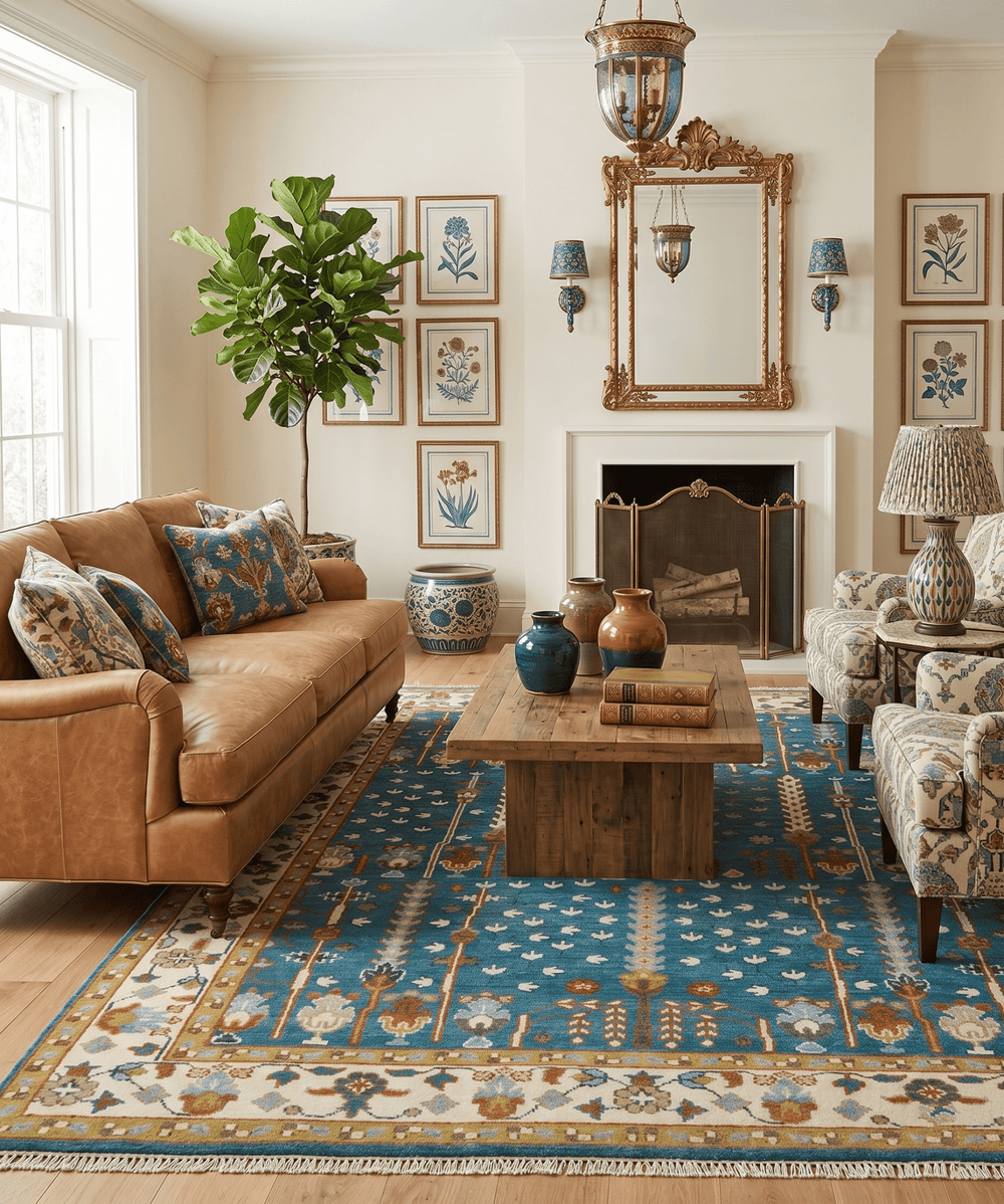 Tree of Life Traditional Hand Knotted Teal Blue and Ivory Custom Made Wool Area Rug - The Rug Decor