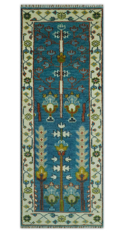 Tree of Life Traditional Hand Knotted Teal Blue and Ivory Custom Made Wool Area Rug - The Rug Decor