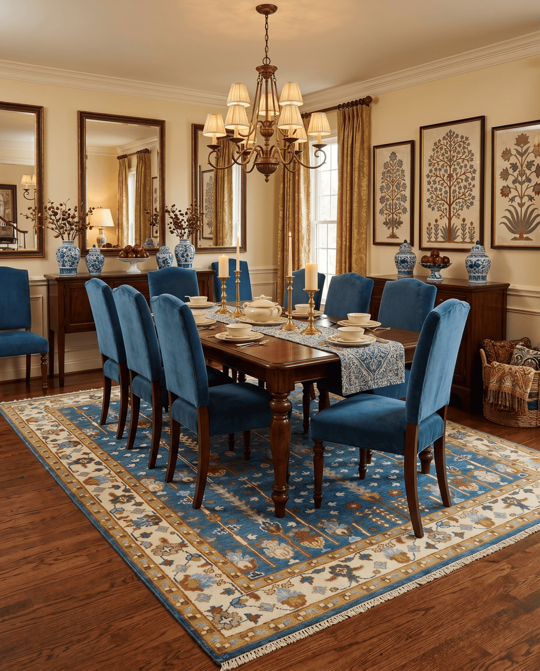 Tree of Life Traditional Hand Knotted Teal Blue and Ivory Custom Made Wool Area Rug - The Rug Decor