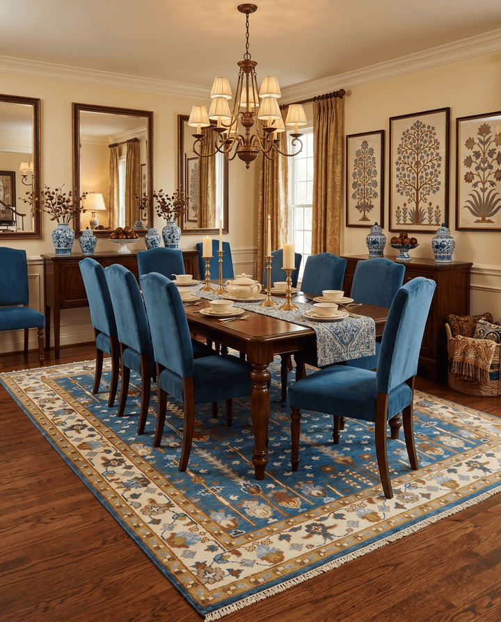 Tree of Life Traditional Hand Knotted Teal Blue and Ivory Custom Made Wool Area Rug - The Rug Decor