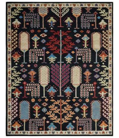 Tree of life Vibrant colorful Black, Beige, Peach and Blue Hand Knotted Traditional Oushak Custom Made wool area Rug - The Rug Decor