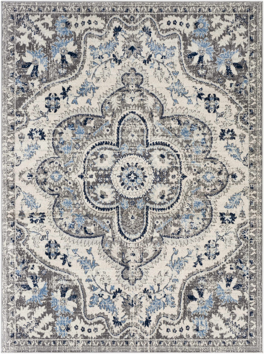 Treharris Gray And Blue Traditional Style Area Rug - The Rug Decor