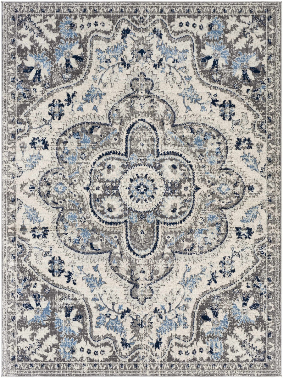Treharris Gray And Blue Traditional Style Area Rug - The Rug Decor