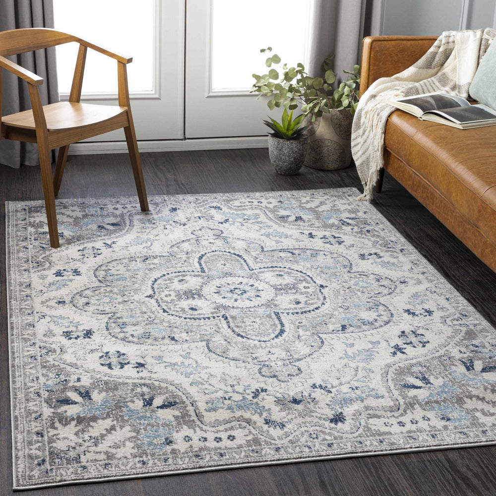 Treharris Gray And Blue Traditional Style Area Rug - The Rug Decor