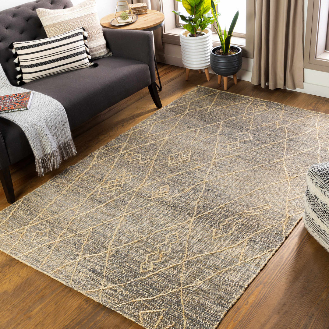 Tregarth Modern Geometrical Design Beige And Charcoal Hand Woven Area Rug