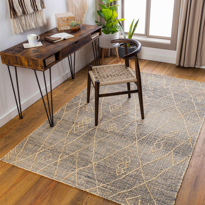 Tregarth Modern Geometrical Design Beige And Charcoal Hand Woven Area Rug