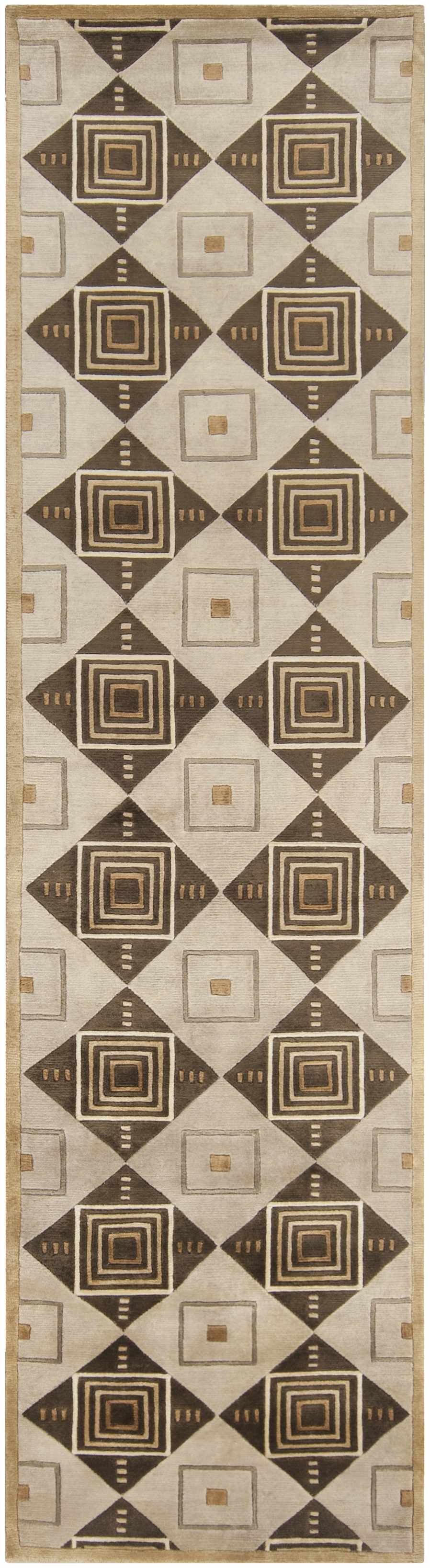 Tribune Contemporay Style Beige & Brown Hand Knotted Wool Area Rug