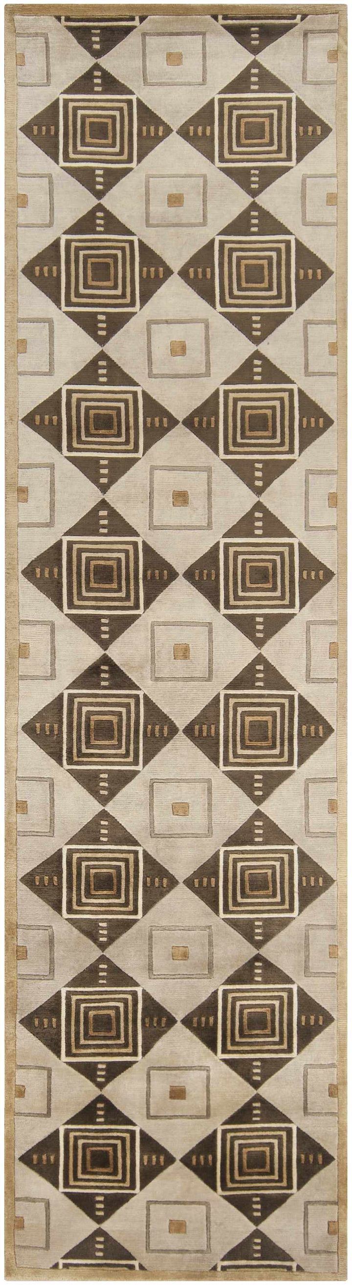 Tribune Contemporay Style Beige & Brown Hand Knotted Wool Area Rug
