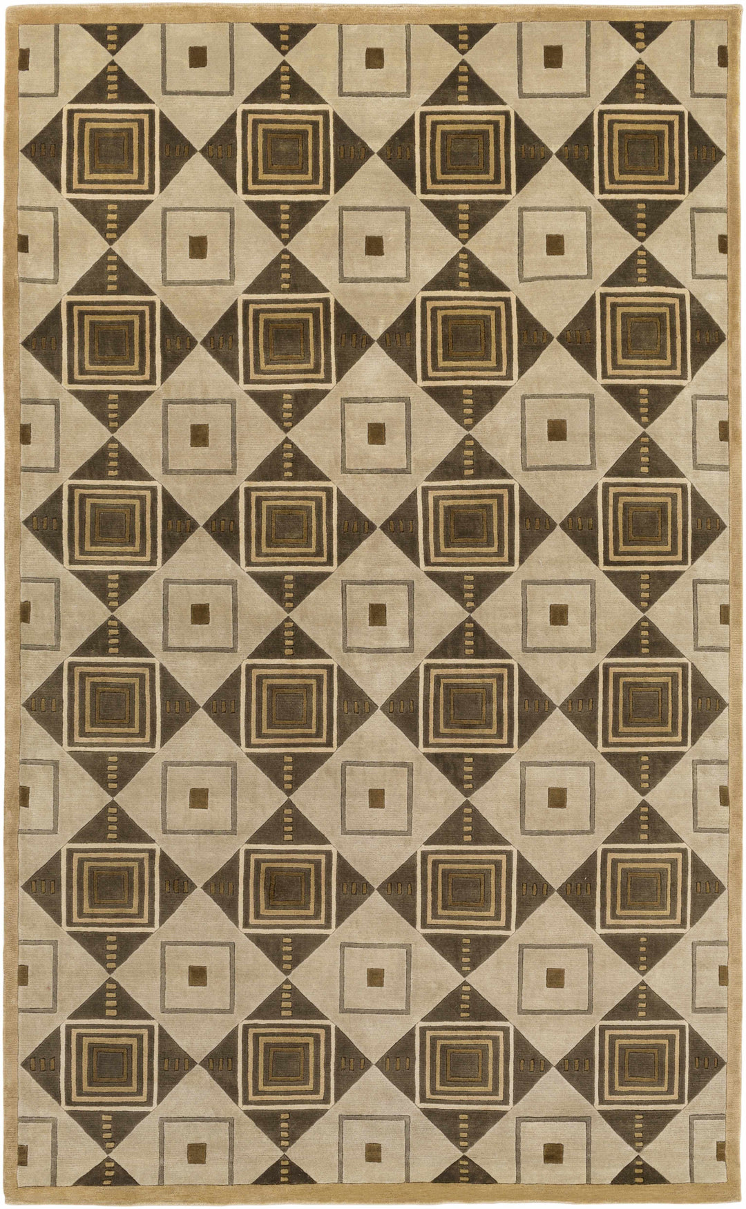 Tribune Contemporay Style Beige & Brown Hand Knotted Wool Area Rug