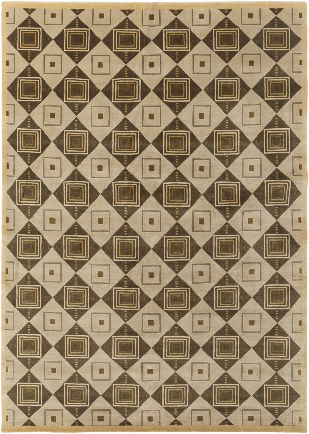 Tribune Contemporay Style Beige & Brown Hand Knotted Wool Area Rug