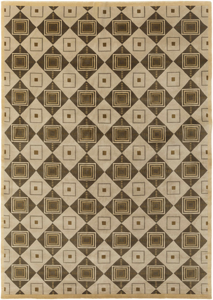 Tribune Contemporay Style Beige & Brown Hand Knotted Wool Area Rug