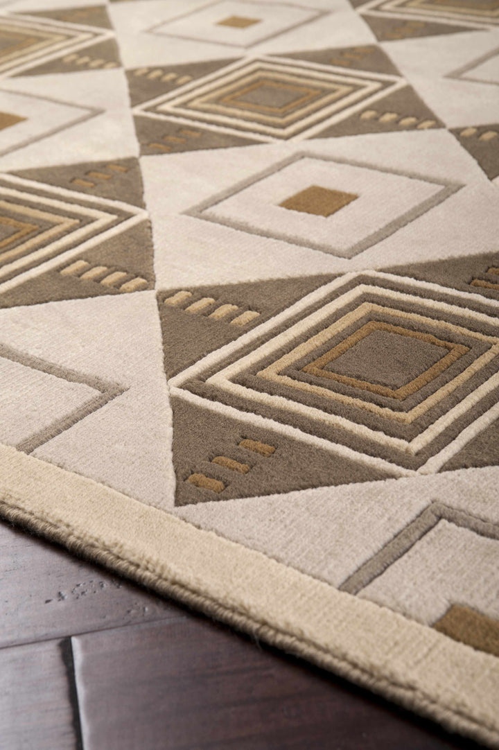 Tribune Contemporay Style Beige & Brown Hand Knotted Wool Area Rug