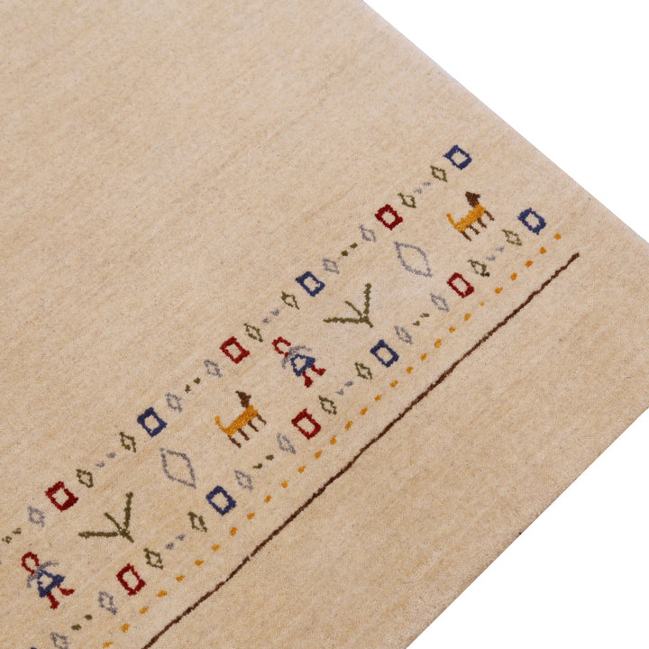 Tribal Border Ivory Design Hand Loomed Wool Area Rug - The Rug Decor