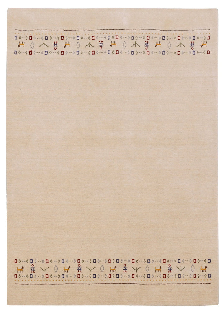 Tribal Border Ivory Design Hand Loomed Wool Area Rug - The Rug Decor
