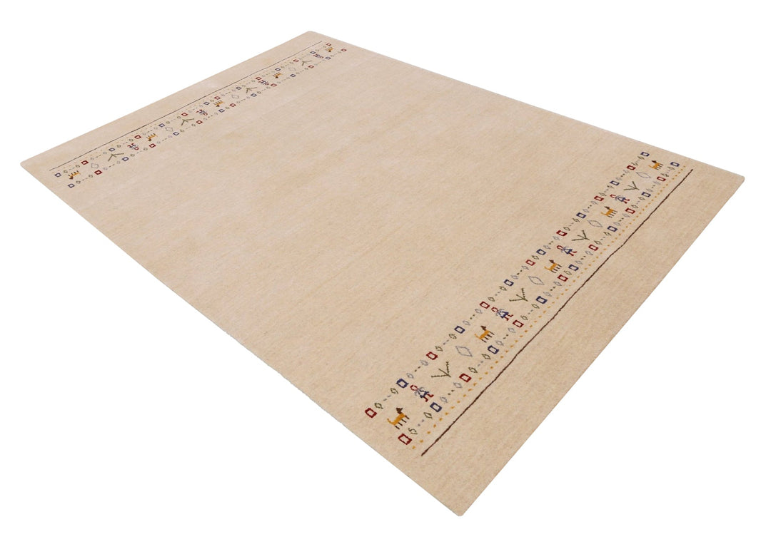 Tribal Border Ivory Design Hand Loomed Wool Area Rug - The Rug Decor