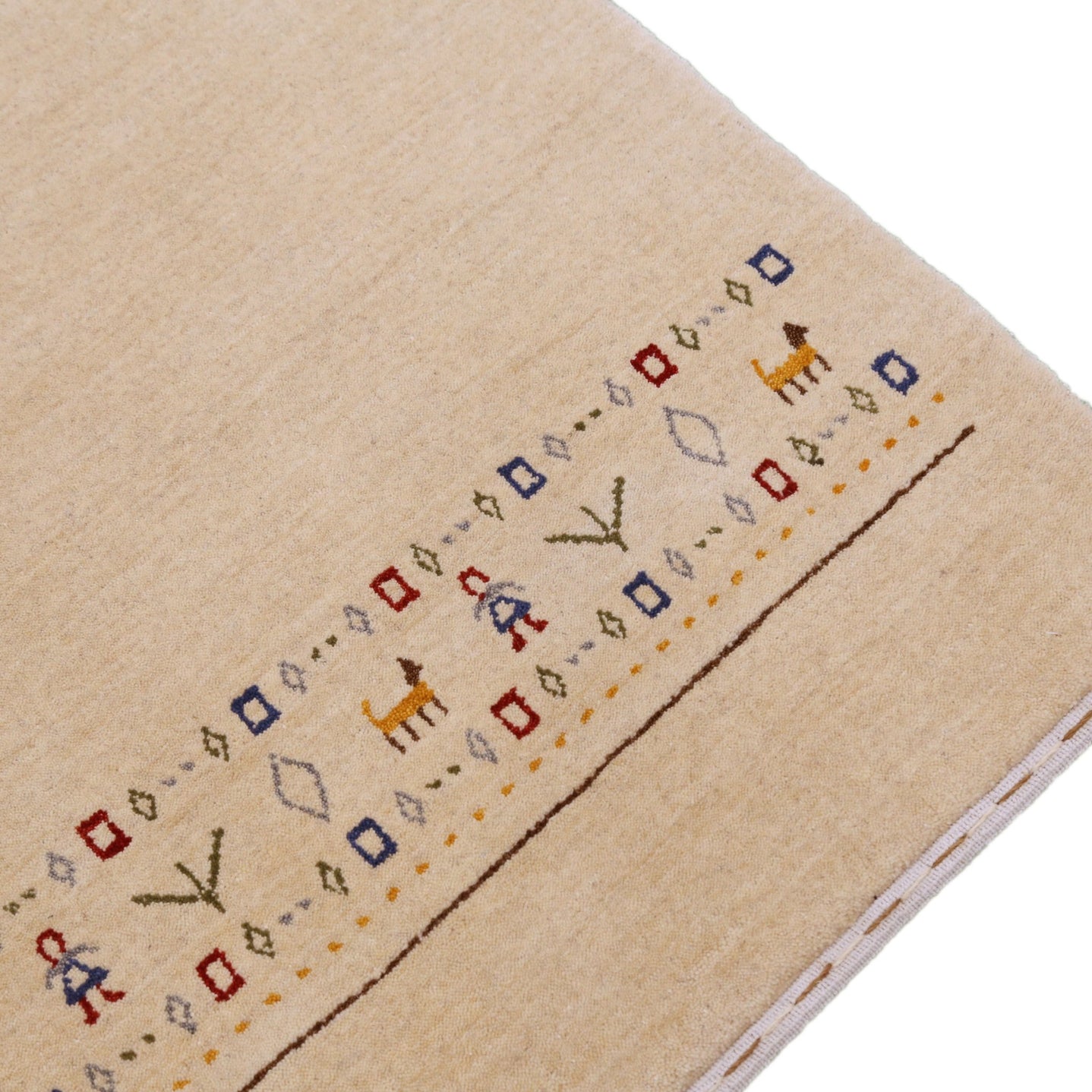 Tribal Border Ivory Design Hand Loomed Wool Area Rug - The Rug Decor