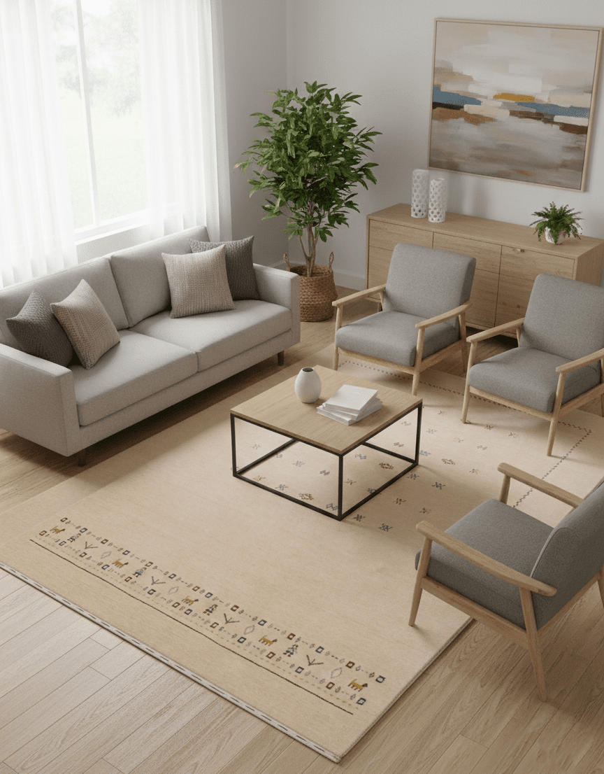 Tribal Border Ivory Design Hand Loomed Wool Area Rug - The Rug Decor