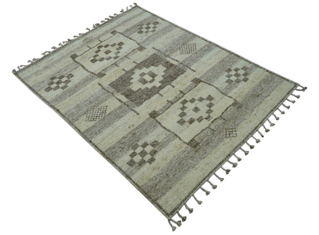 Tribal Custom Made Contemporary Beige Hand knotted Wool Area Rug - The Rug Decor