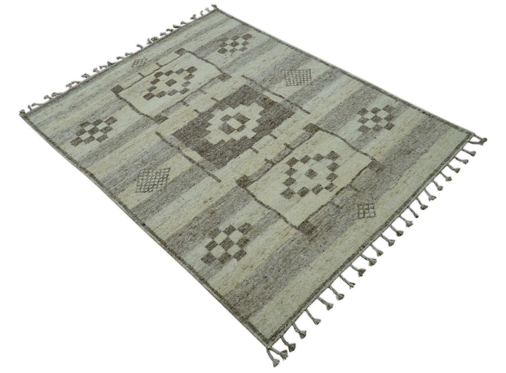 Tribal Custom Made Contemporary Beige Hand knotted Wool Area Rug - The Rug Decor