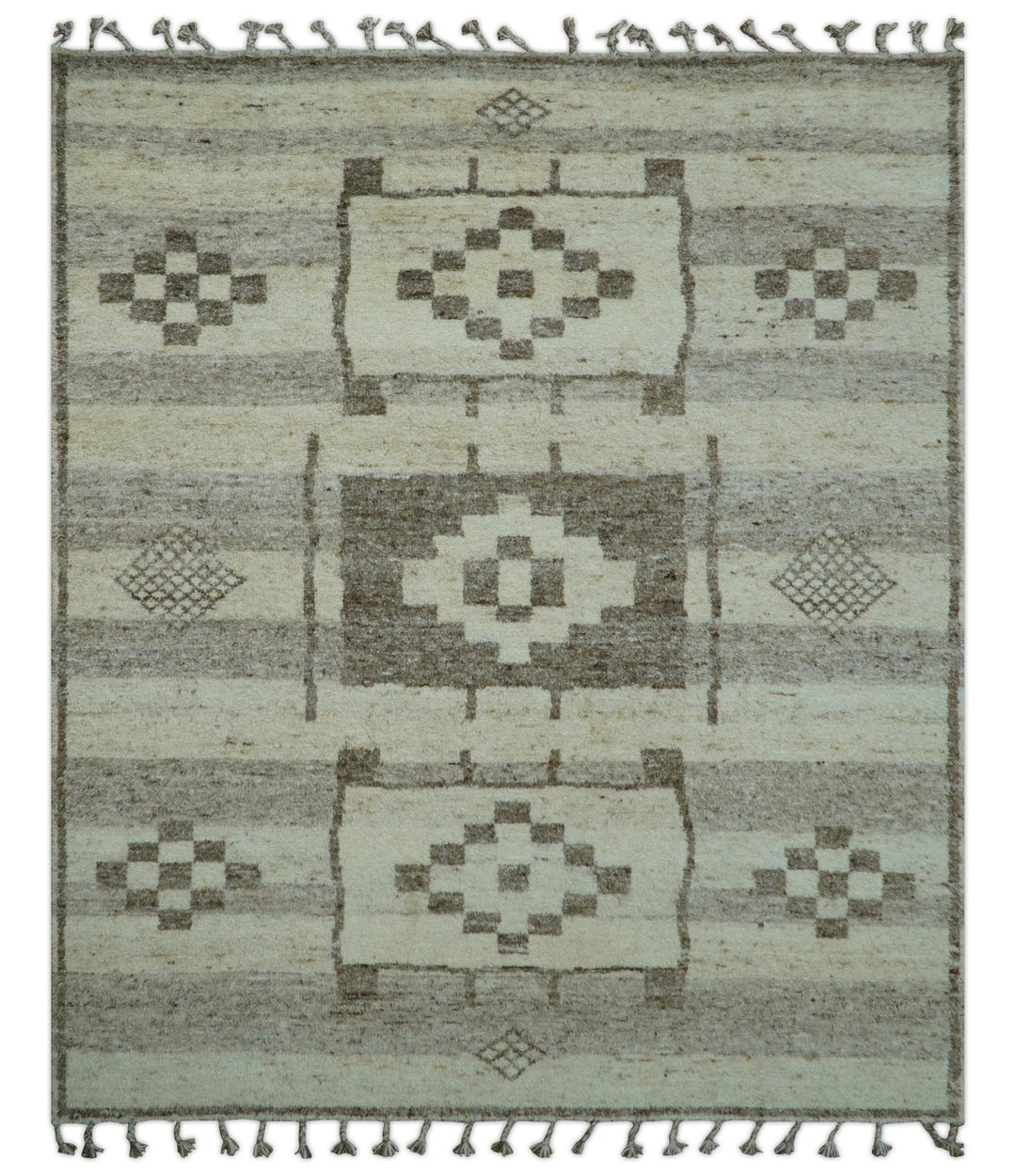 Tribal Custom Made Contemporary Beige Hand knotted Wool Area Rug - The Rug Decor